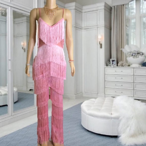 1 Left! Pink Fringe Jumpsuit - Picture 2 of 3